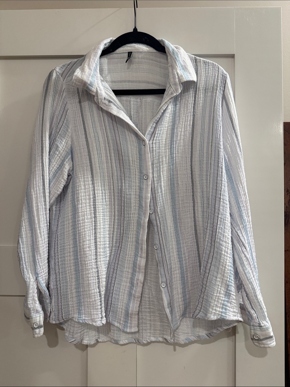 North River 100% Cotton Lightweight Striped Button-Up Shirt — Blue & White